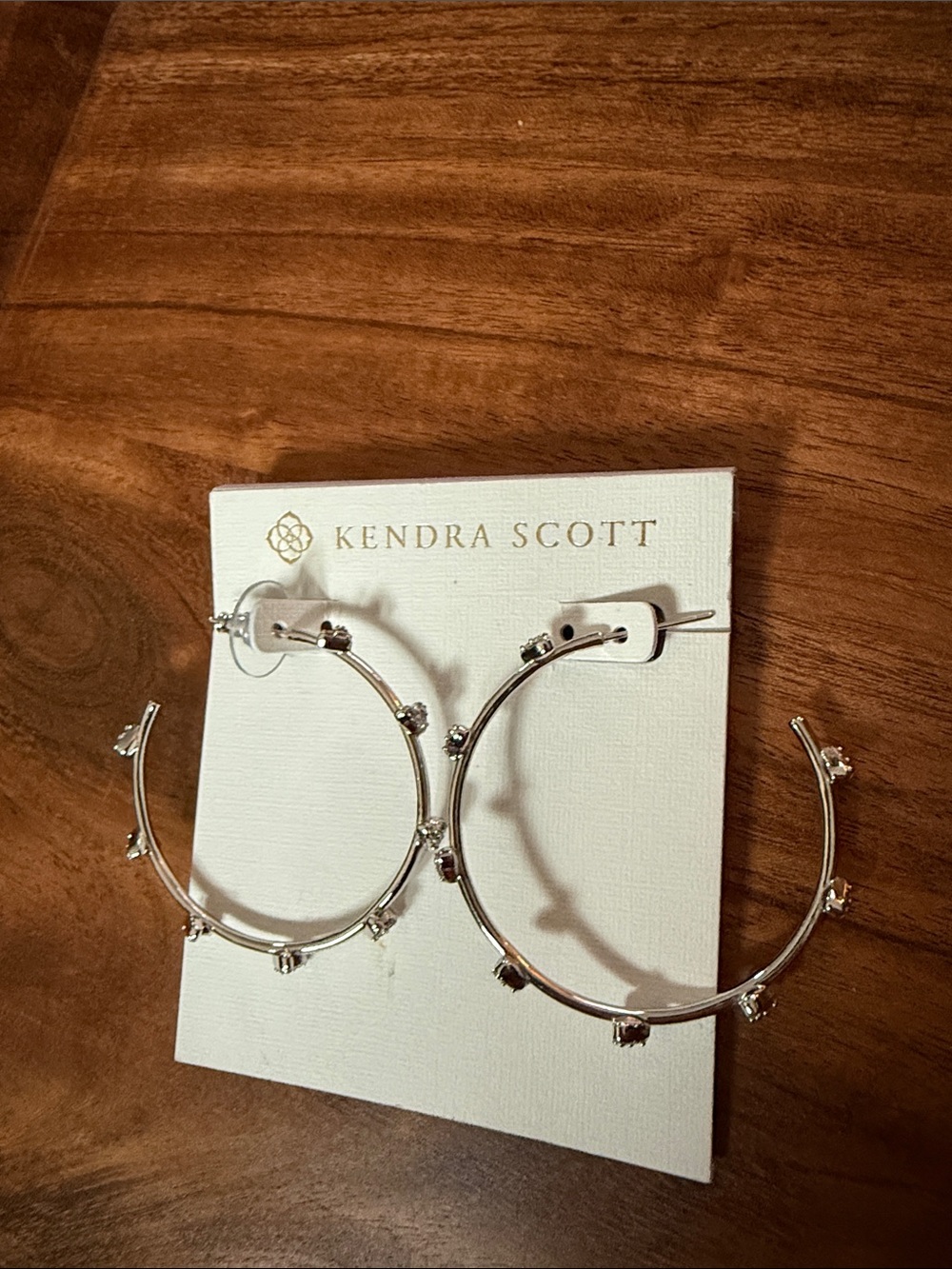 Kendra Scott Silver Hoop Earrings with Crystal Heart Accents